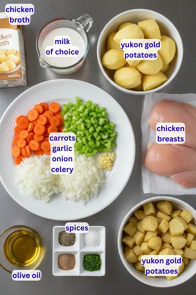Ingredients for Healthy Chicken Pot Pie Soup