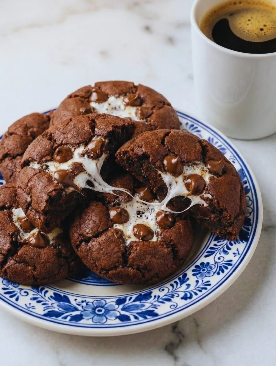 Chocolate Cookies With Marshmallows served on a plate