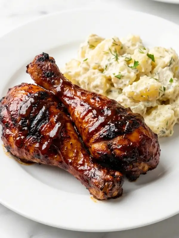 Blazing hot crock pot chicken drumsticks heavily glazed with sticky barbecue sauce.