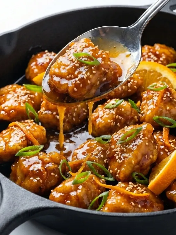 Heavily caramelized, intensely crispy homemade orange chicken entirely coated in a rich, deeply savory, and wildly sweet dark brown sugar glaze.