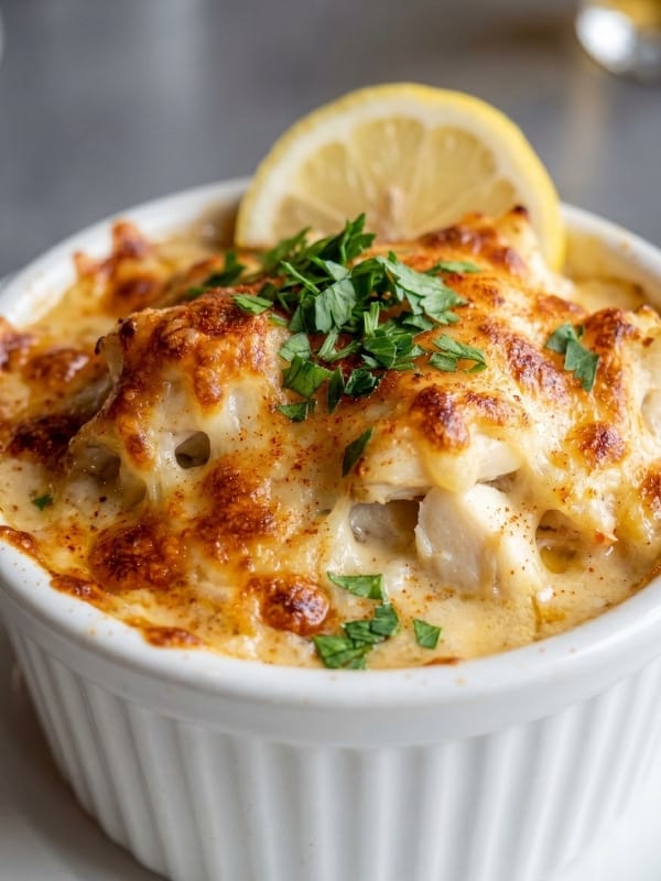 A single 6-oz white ceramic ramekin aggressively filled with fiercely baked Jumbo Lump Crab Imperial, featuring a violently bubbling, deeply browned buttered panko crust resting elegantly